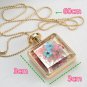 Square Glass Bottle Real Dry Flower Pendant Necklace For Women