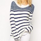 Women Striped Navy Casual Round Neck Pullover