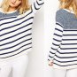 Women Striped Navy Casual Round Neck Pullover