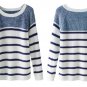 Women Striped Navy Casual Round Neck Pullover