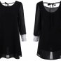 Women Black Long Sleeve Backless Chiffon Mini Dress
