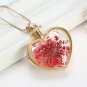 Gold Plated Glass Bottle Heart Dry Flower Pendant Necklace For Women