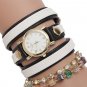 PU Leather Wrap Strap Rhinestone Bracelet Quartz Watch