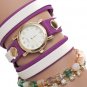 PU Leather Wrap Strap Rhinestone Bracelet Quartz Watch