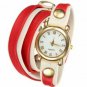 PU Leather Wrap Strap Rhinestone Bracelet Quartz Watch