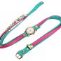 PU Leather Wrap Strap Rhinestone Bracelet Quartz Watch