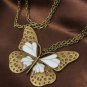Vintage Bronze Butterfly Pendant Long Chain Necklace Women Jewelry