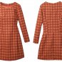 Orange Long Sleeve Back Zipper Houndstooth Round Neck Dress