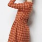 Orange Long Sleeve Back Zipper Houndstooth Round Neck Dress
