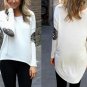Autumn Women Glitter Patchwork Elbow Slim Knit Blouse Sweater Tops Long Sleeve