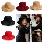 Kids Girls Caps Artificial Wool Hat Wide Brim Cloche Bowknot Trilby