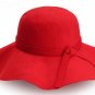 Kids Girls Caps Artificial Wool Hat Wide Brim Cloche Bowknot Trilby