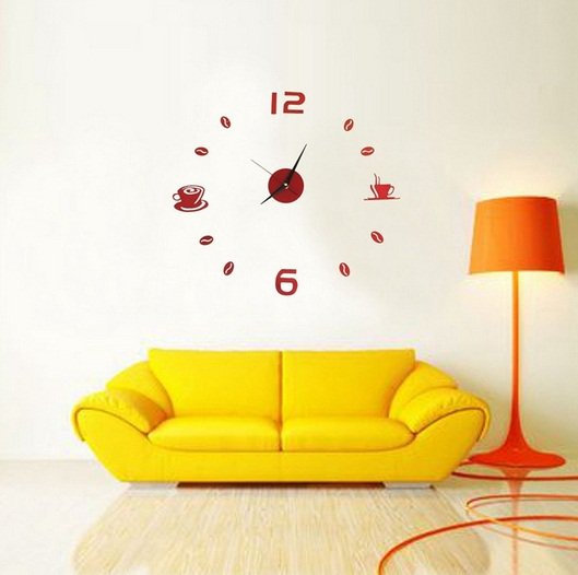 Large Wall Clock DIY Wall Sticker Clock Coffee Tea Cup Number Clock