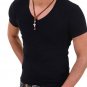 Mens Slim Fit V-neck Solid Color Top Short Sleeve T-shirt