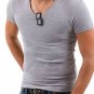 Mens Slim Fit V-neck Solid Color Top Short Sleeve T-shirt
