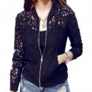 Lace Zipper Casual Hollow Out Long Sleeve Jacket