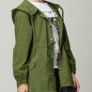 Unisex Loose Army Green Skull Belted Hooded Windbreaker