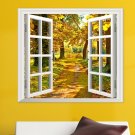 3D Window View Yellow Wood 3D Wall Decals Autumn View Stickers Home Wall Decor Gift