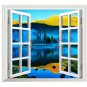 3D Artificial Window Lake View 3D Wall Decals Mountain View Stickers Home Wall Decor Gift