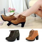 Women Solid European PU Leather Fashion Rough Heels Boots