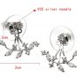 925 Silver Needle Leaves Cubic Zircon Crystal Stud Earrings