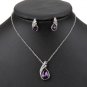 Teardrop Crystal Necklace Earrings Bracelet Jewelry Set Purple 3pcs