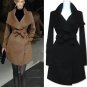 Ladies Wool Double-Breasted Coat Winter Trench Outwear Jacket Fashion