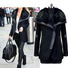 Winter Womens Warm Wool Fur Collar Long Coat Jacket Trench Outwear Overcoat