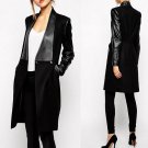 Casual Designer Contrast PU Leather Pockets Coat