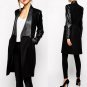 Casual Designer Contrast PU Leather Pockets Coat