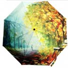 Autumn Leaves Anti UV 3 Floding Oil Painting Clear Rain Bumbershoot Umbrella