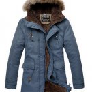Men's Winter Cotton Thicken Warm Coat Hooded Drawstring Long Outdoor Overcoat