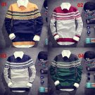 Winter Slim Round Neck Long-Sleeved Men Rhombus Printing Pullover Sweater