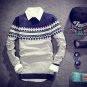 Winter Slim Round Neck Long-Sleeved Men Rhombus Printing Pullover Sweater