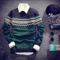 Winter Slim Round Neck Long-Sleeved Men Rhombus Printing Pullover Sweater