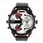 Big Dial 2 Time Zone Men Military Quartz Sport Leather Band Wrist Watch
