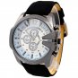 Men Chic Big Dial Leather Stainless Steel Analog Quartz Sports Wrist Watch Round