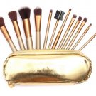 Professional Golden Makeup Brushes Set Eyebrow Shadow Brush with Leather 12Pcs