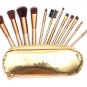 Professional Golden Makeup Brushes Set Eyebrow Shadow Brush with Leather 12Pcs