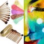 Professional Golden Makeup Brushes Set Eyebrow Shadow Brush with Leather 12Pcs