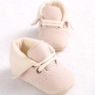 Newborn Toddler Baby Boy Girl Crib Shoes Soft Lace-Up Khaki Lapel Cotton Boots