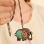 Vintage Turquoise Rhinestone Elephant Pendant Necklace Long Chain