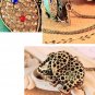 Vintage Turquoise Rhinestone Elephant Pendant Necklace Long Chain