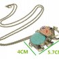 Vintage Turquoise Rhinestone Elephant Pendant Necklace Long Chain