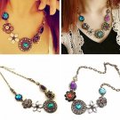 Bohemia Turquoise Crystal Flowers Bib Choker Statement Necklace