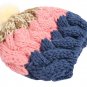 Female Knitted Flat Rabbit Fur Ball Beanie Hat Adjustable Elastic Beret Cap