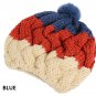 Female Knitted Flat Rabbit Fur Ball Beanie Hat Adjustable Elastic Beret Cap