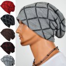 Male Knitted Slouch Beanie Hat Grid Twill Square Double Layer Elastic Outdoor Cap