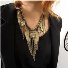Vintage Bronze Flower Human Head Leaves Tassel Pendant Necklace