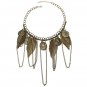 Vintage Bronze Flower Human Head Leaves Tassel Pendant Necklace